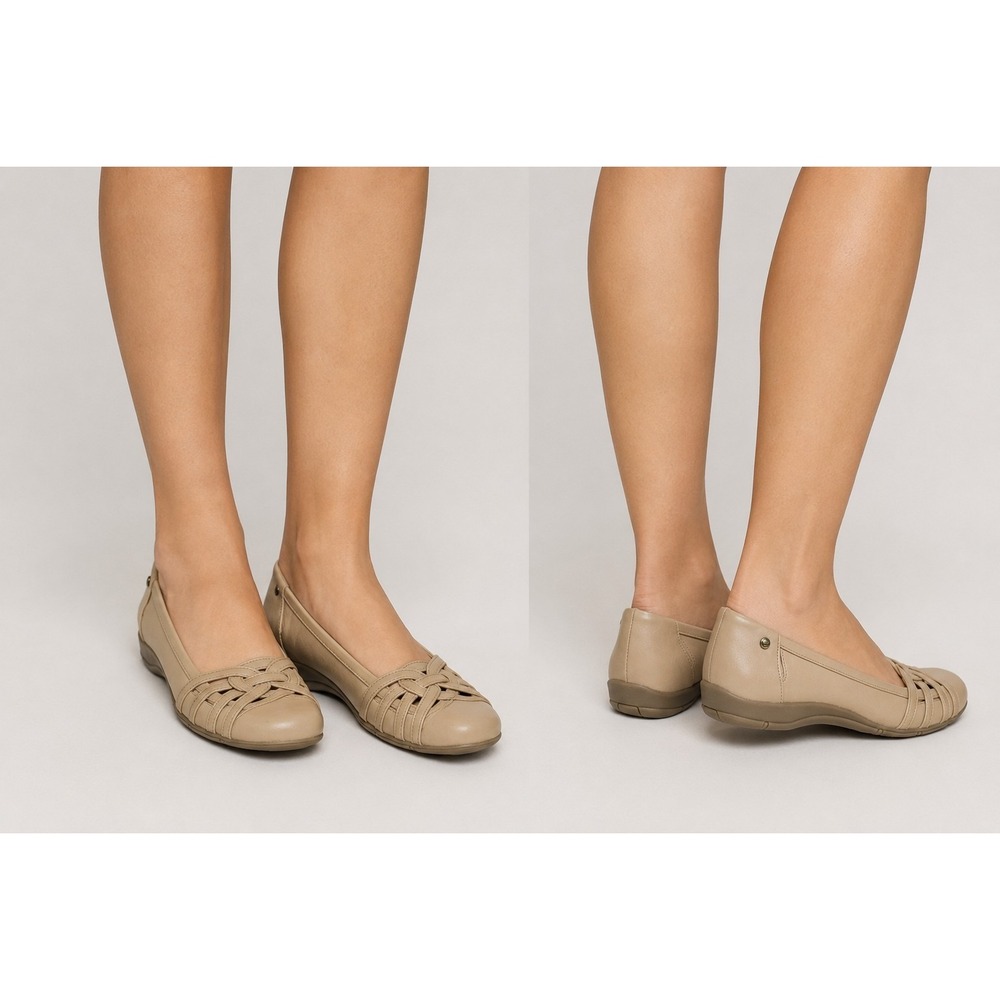 LifeStride Women's Beige Comfort Ballet Flats Size 8.5 Soft System Woven Detail